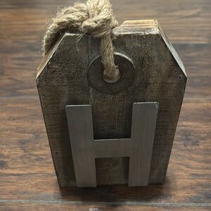 Stanley Rustic Wooden Wall Art with Silver Letter H